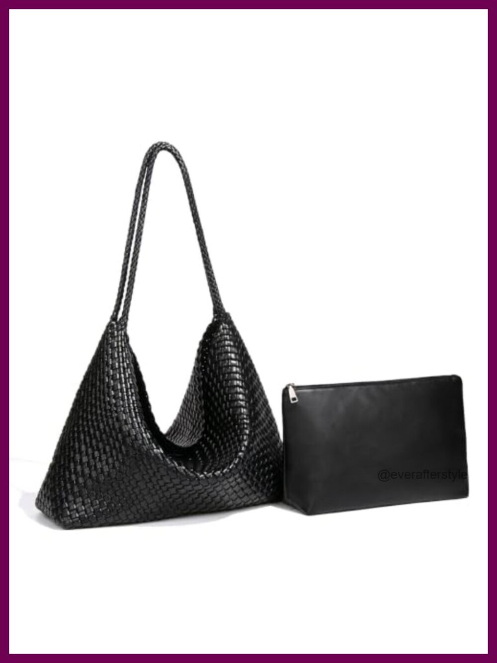 Woven Tote Bag Vegan Leather Slouchy Hobo Shoulder Bag with Pouch